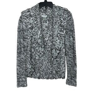 Cache Chunky Knit Open Front Sweater Cardigan Size M Black/White
